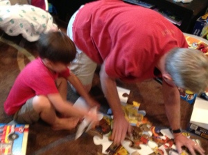 Caleb and Gramps playing with the infamous fire engine puzzle.  It never gets old.